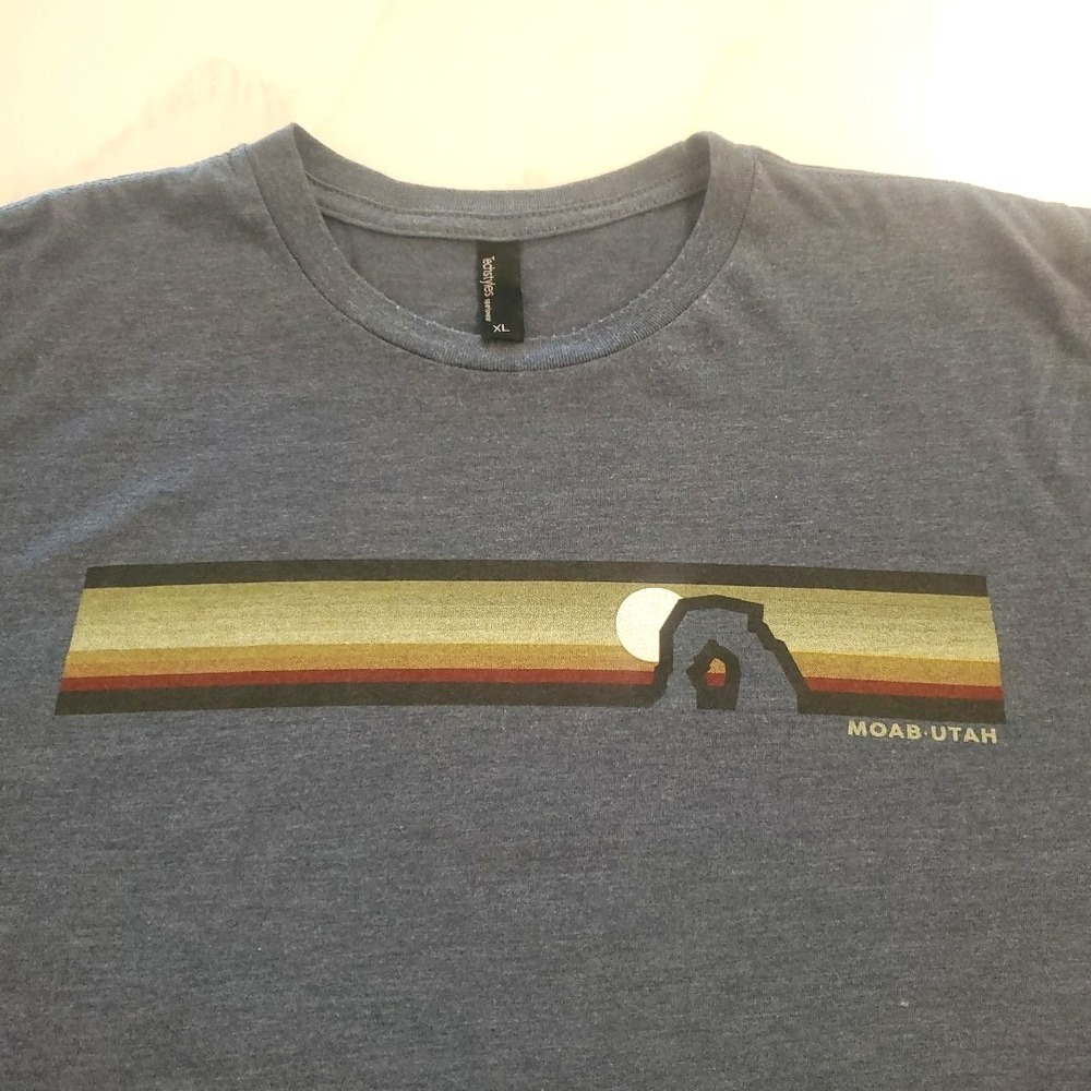 Gildan Blue Moab Utah Graphic T-Shirt with Multicolor Stripe